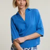 Hot River Woods Blauwe V-hals polo T-shirt 3/4 mouwen -