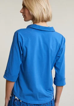 Hot River Woods Blauwe V-hals polo T-shirt 3/4 mouwen -