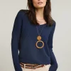 Hot River Woods Blauwe V-hals trui lange mouwen -