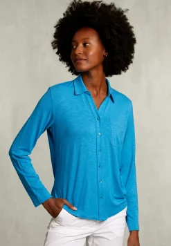 Online River Woods Blauwe viscose T-shirt met zak -