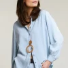 Discount River Woods Blauwe wijde geknoopte blouse -