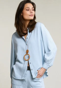 Discount River Woods Blauwe wijde geknoopte blouse -