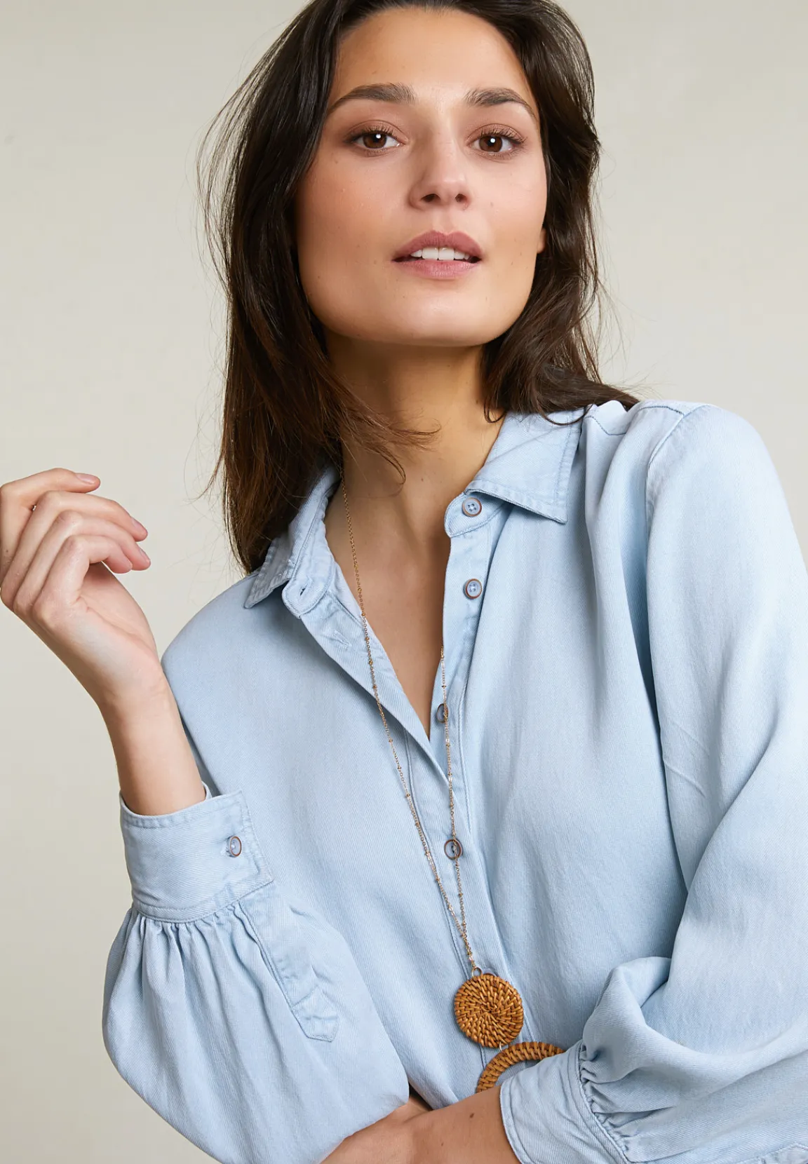 Discount River Woods Blauwe wijde geknoopte blouse -