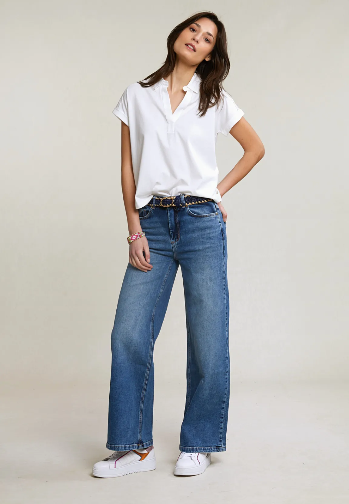 Hot River Woods Blauwe wijde stretch jeansbroek -