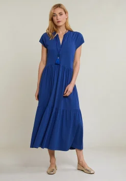 Discount River Woods Blauwe wijdvallende jerseyjurk korte mouwen -