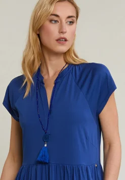 Discount River Woods Blauwe wijdvallende jerseyjurk korte mouwen -