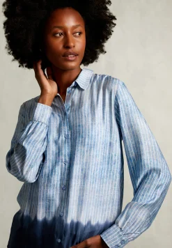 Outlet River Woods Blauwe/wit gestreepte tie-dye blouse -