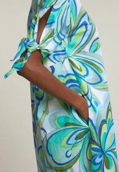 Discount River Woods Blauw/groen lange V-hals fantasiejurk -