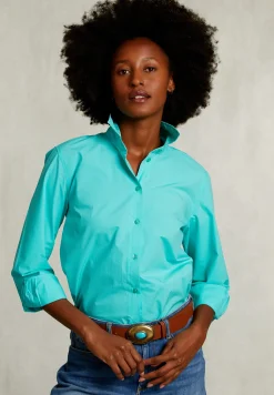 Online River Woods Blauwgroene effen gecentreerde blouse -