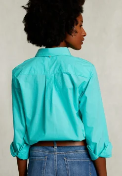 Online River Woods Blauwgroene effen gecentreerde blouse -