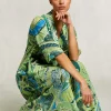 Hot River Woods Blauw/groene fantasie V-hals jurk -