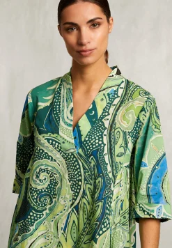 Hot River Woods Blauw/groene fantasie V-hals jurk -