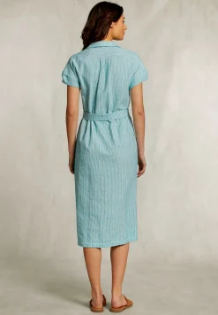 Hot River Woods Blauw/groene gestreepte jurk met riem -