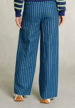Hot River Woods Blauw/groene gestreepte linnen broek -