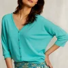 Best River Woods Blauwgroene V-hals cardigan 3/4 mouwen -