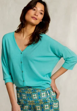 Best River Woods Blauwgroene V-hals cardigan 3/4 mouwen -