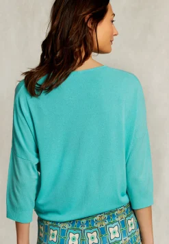 Best River Woods Blauwgroene V-hals cardigan 3/4 mouwen -