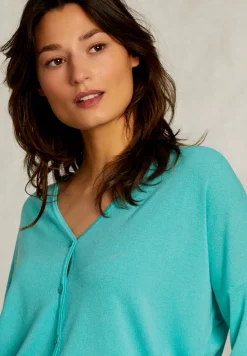 Best River Woods Blauwgroene V-hals cardigan 3/4 mouwen -