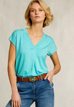 Online River Woods Blauwgroene V-hals T-shirt korte mouwen -