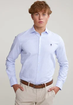 Clearance River Woods Blauw/wit custom fit gestreept hemd -