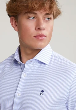 Clearance River Woods Blauw/wit custom fit gestreept hemd -