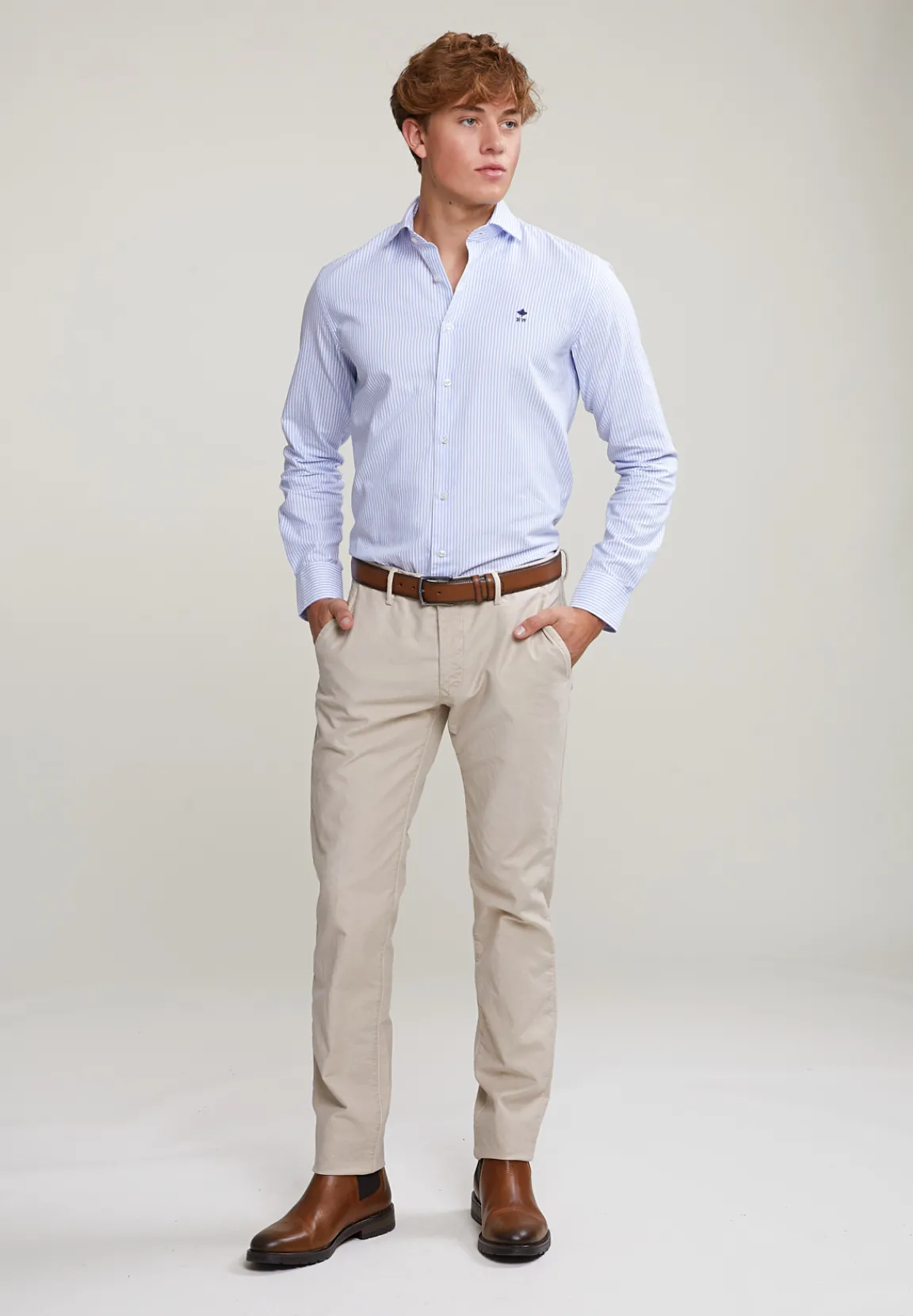 Clearance River Woods Blauw/wit custom fit gestreept hemd -