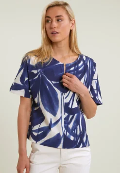Discount River Woods Blauw/wit fantasie V-hals blouse -