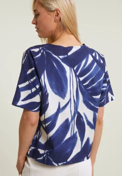 Discount River Woods Blauw/wit fantasie V-hals blouse -