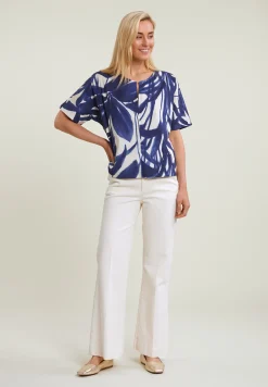 Discount River Woods Blauw/wit fantasie V-hals blouse -