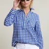 Online River Woods Blauw/wit geruite V-hals blouse -