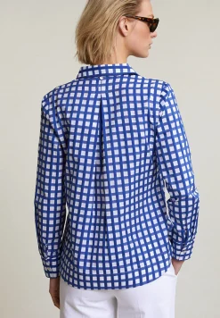 Online River Woods Blauw/wit geruite V-hals blouse -