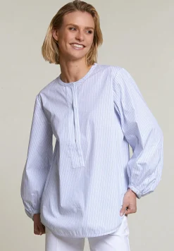 Outlet River Woods Blauw/wit gestreepte blouse pofmouwen -