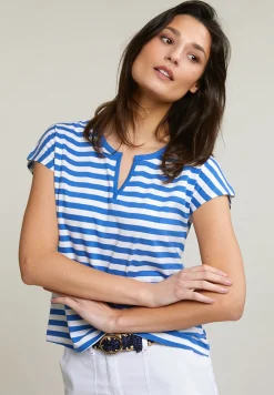 Clearance River Woods Blauw/wit gestreepte V-hals T-shirt -