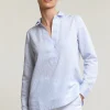 New River Woods Blauw/wit gestreepte V-hals blouse -