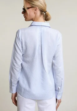 New River Woods Blauw/wit gestreepte V-hals blouse -