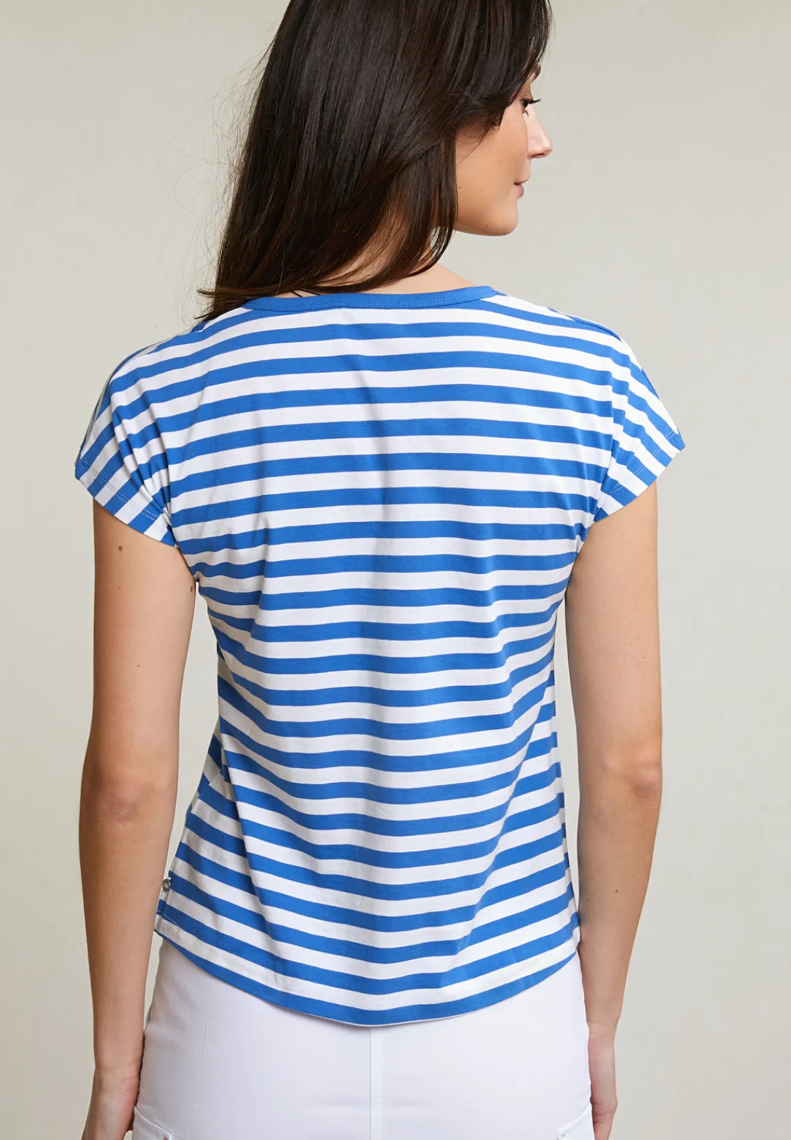 Clearance River Woods Blauw/wit gestreepte V-hals T-shirt -