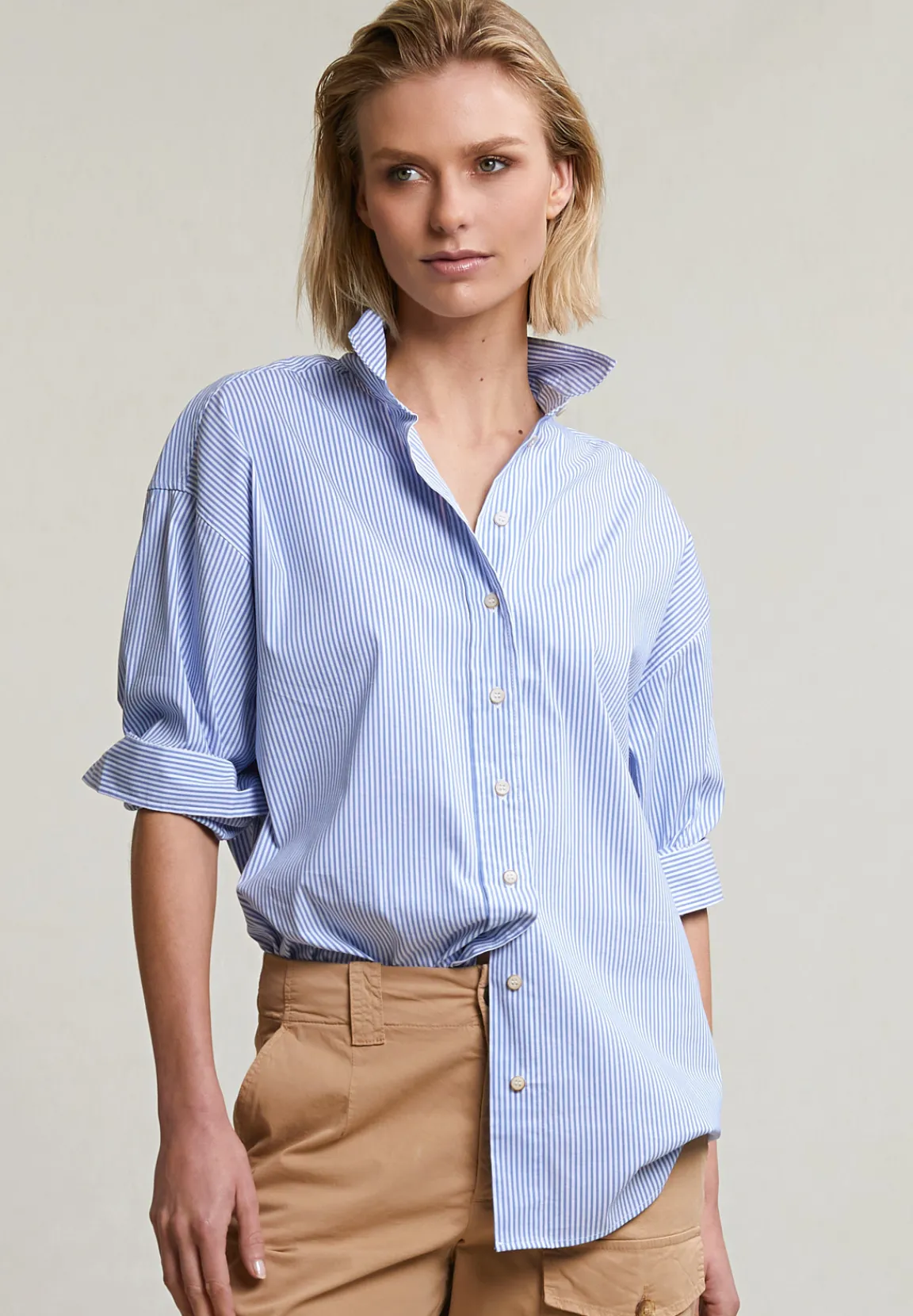 Fashion River Woods Blauw/wit wijde geknoopte gestreepte blouse -