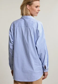 Fashion River Woods Blauw/wit wijde geknoopte gestreepte blouse -