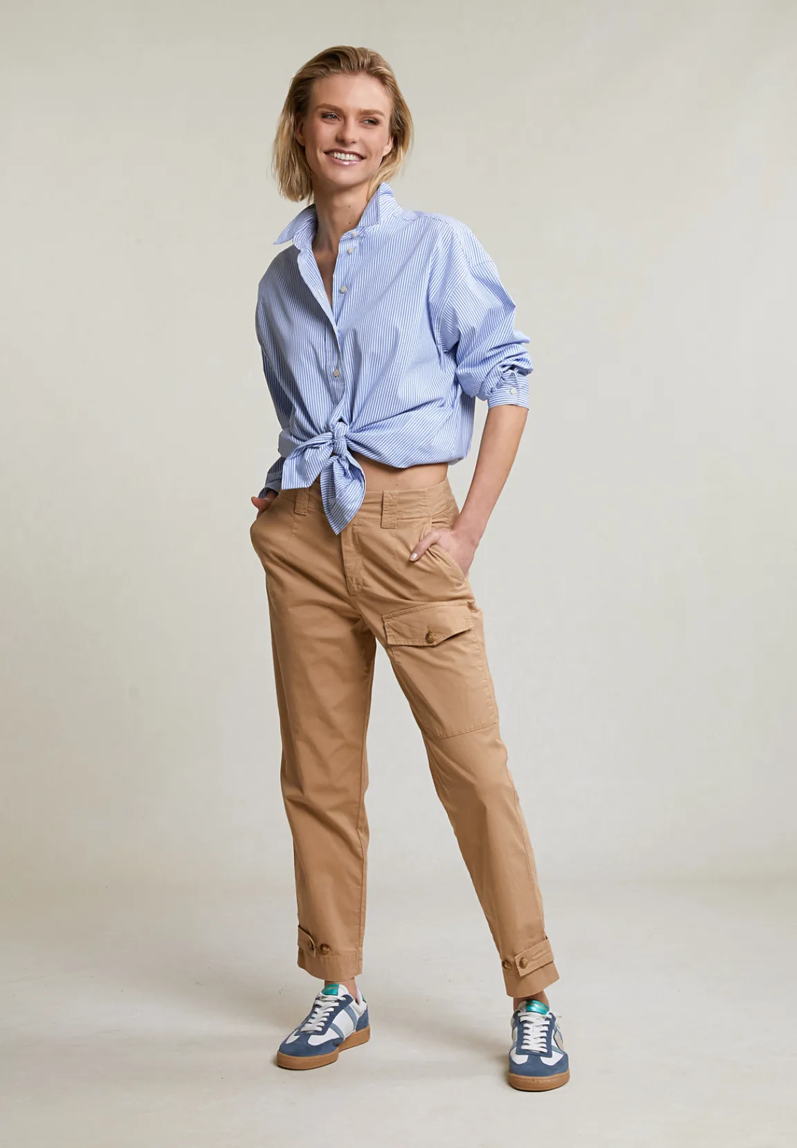 Fashion River Woods Blauw/wit wijde geknoopte gestreepte blouse -