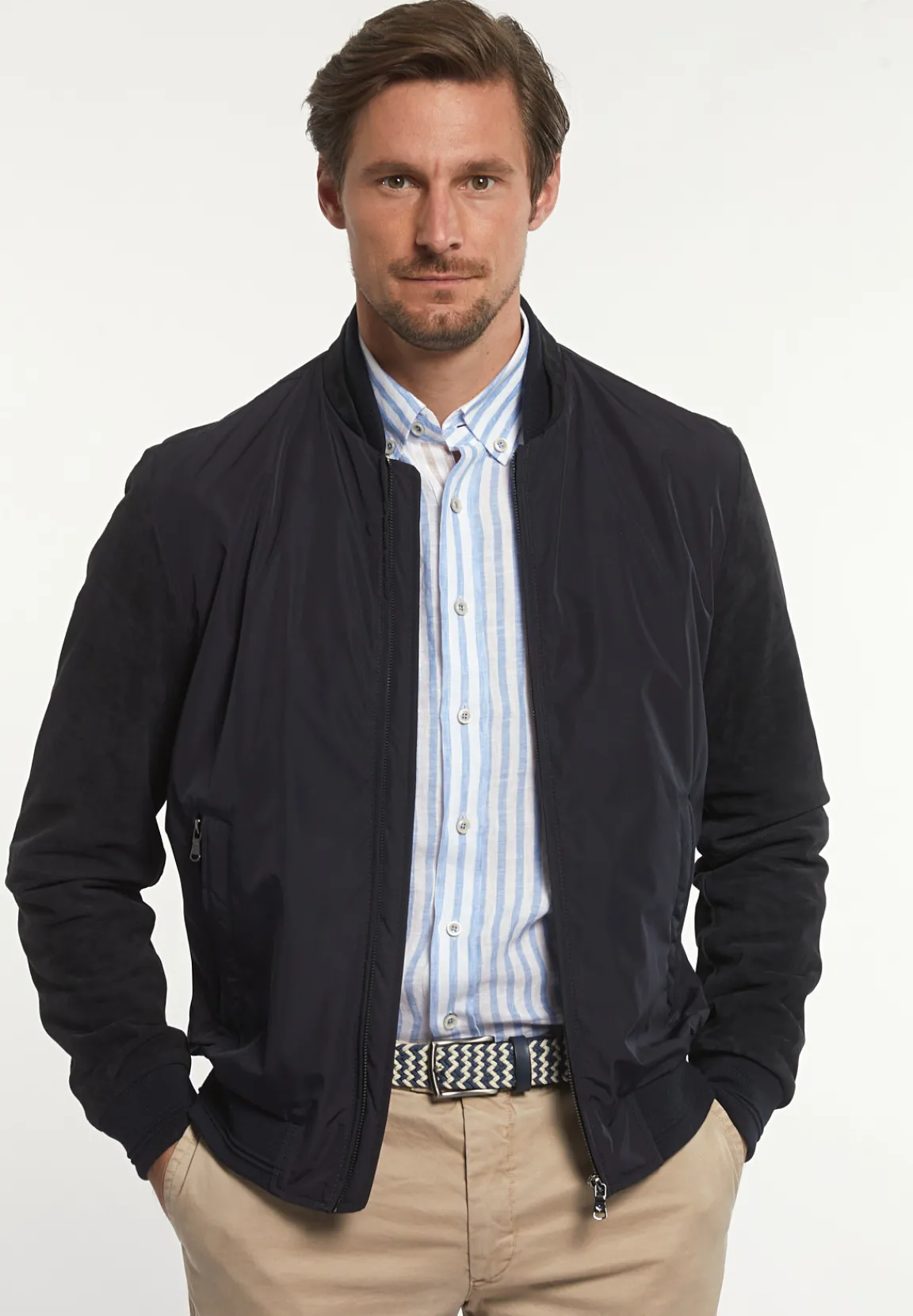 Best River Woods Blouson suède mouwen navy -