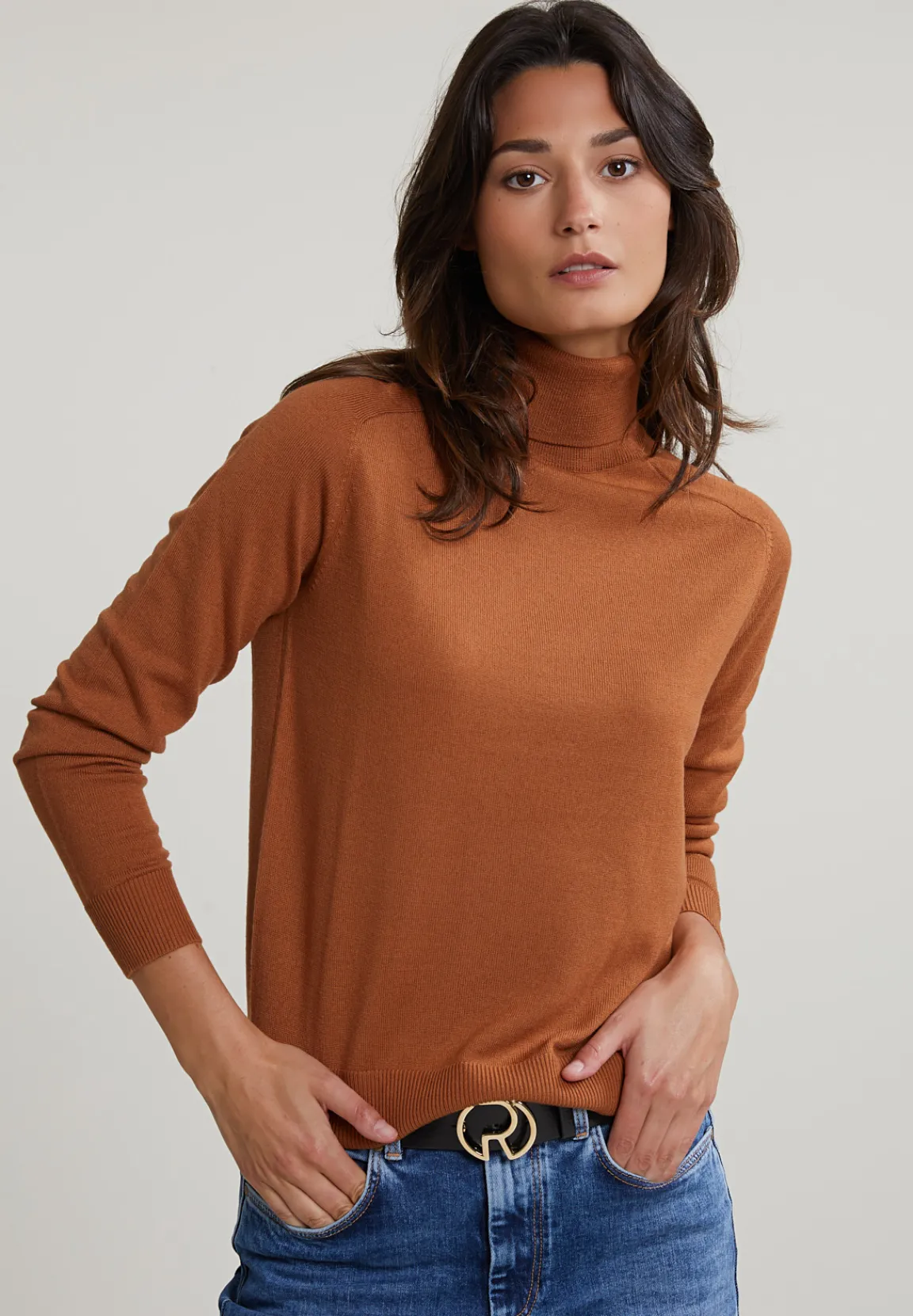 Sale River Woods Camel rolkraag merinotrui -