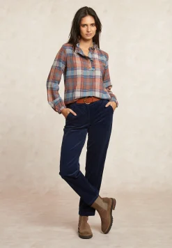 Fashion River Woods Comfortabele ribfluwelen 7/8 broek blauw -