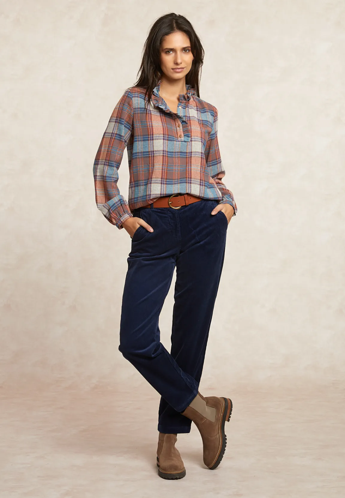Fashion River Woods Comfortabele ribfluwelen 7/8 broek blauw -