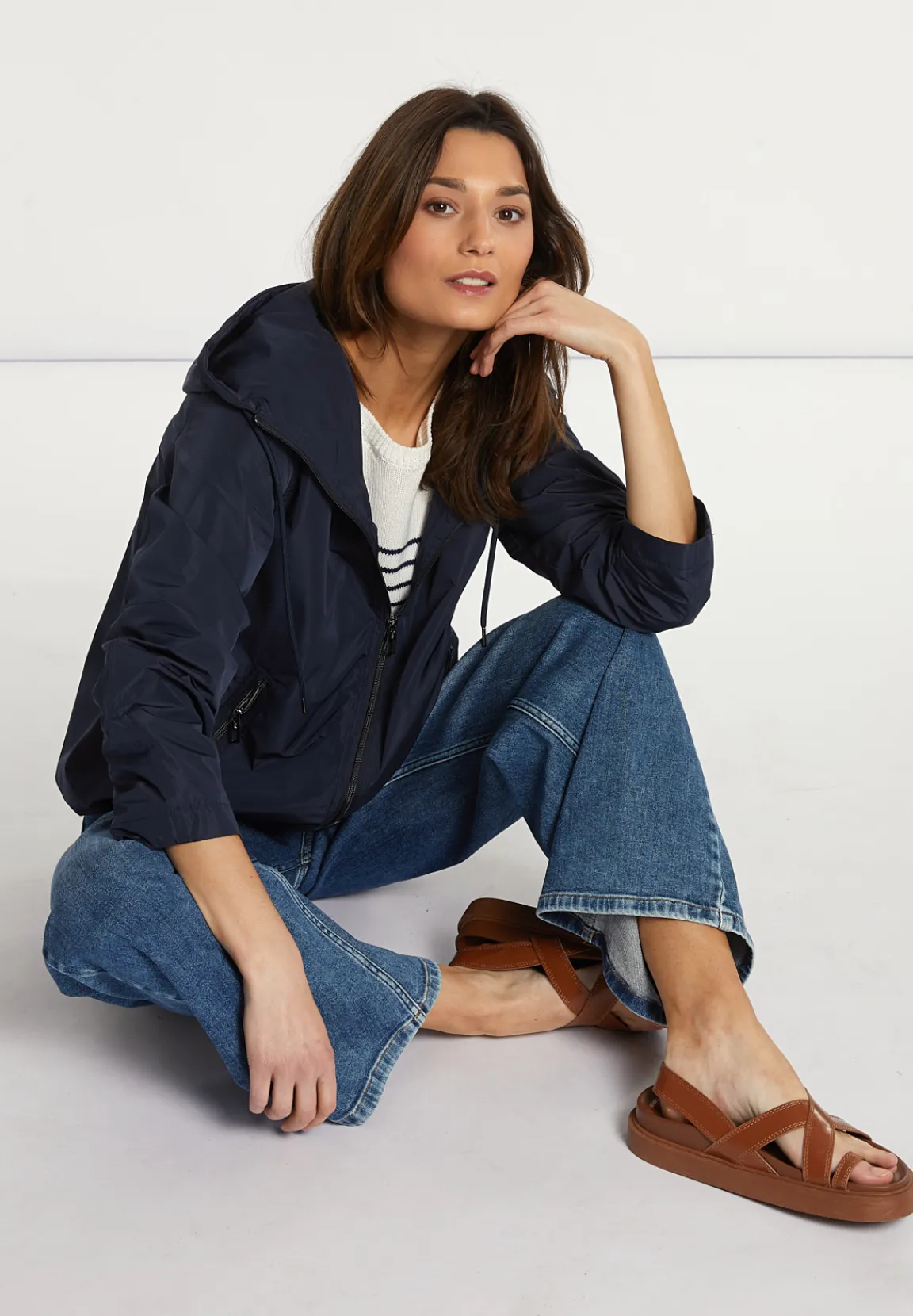 New River Woods Cropped jas met kap navy -