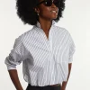 Online River Woods Cropped katoenen blouse elastische taille grijs/wit -