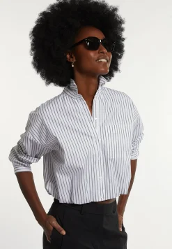 Online River Woods Cropped katoenen blouse elastische taille grijs/wit -