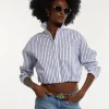 Clearance River Woods Cropped katoenen blouse elastische taille blauw/wit -