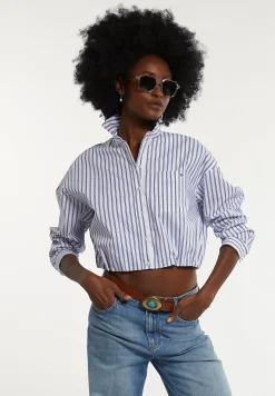 Clearance River Woods Cropped katoenen blouse elastische taille blauw/wit -