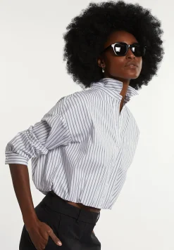 Online River Woods Cropped katoenen blouse elastische taille grijs/wit -