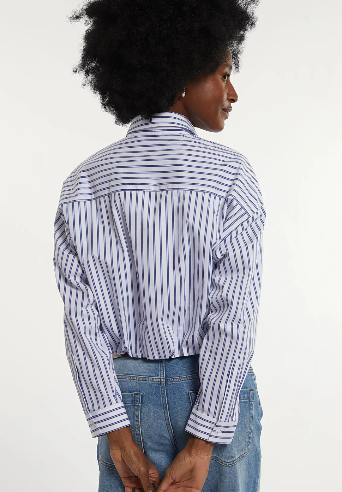 Clearance River Woods Cropped katoenen blouse elastische taille blauw/wit -